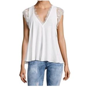 Free People White Lace Accent Tank Top Boho